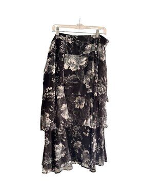 INC Size 18W Polyester Stylist Midi Black & White Floral Ruffled Party Skirt NWT